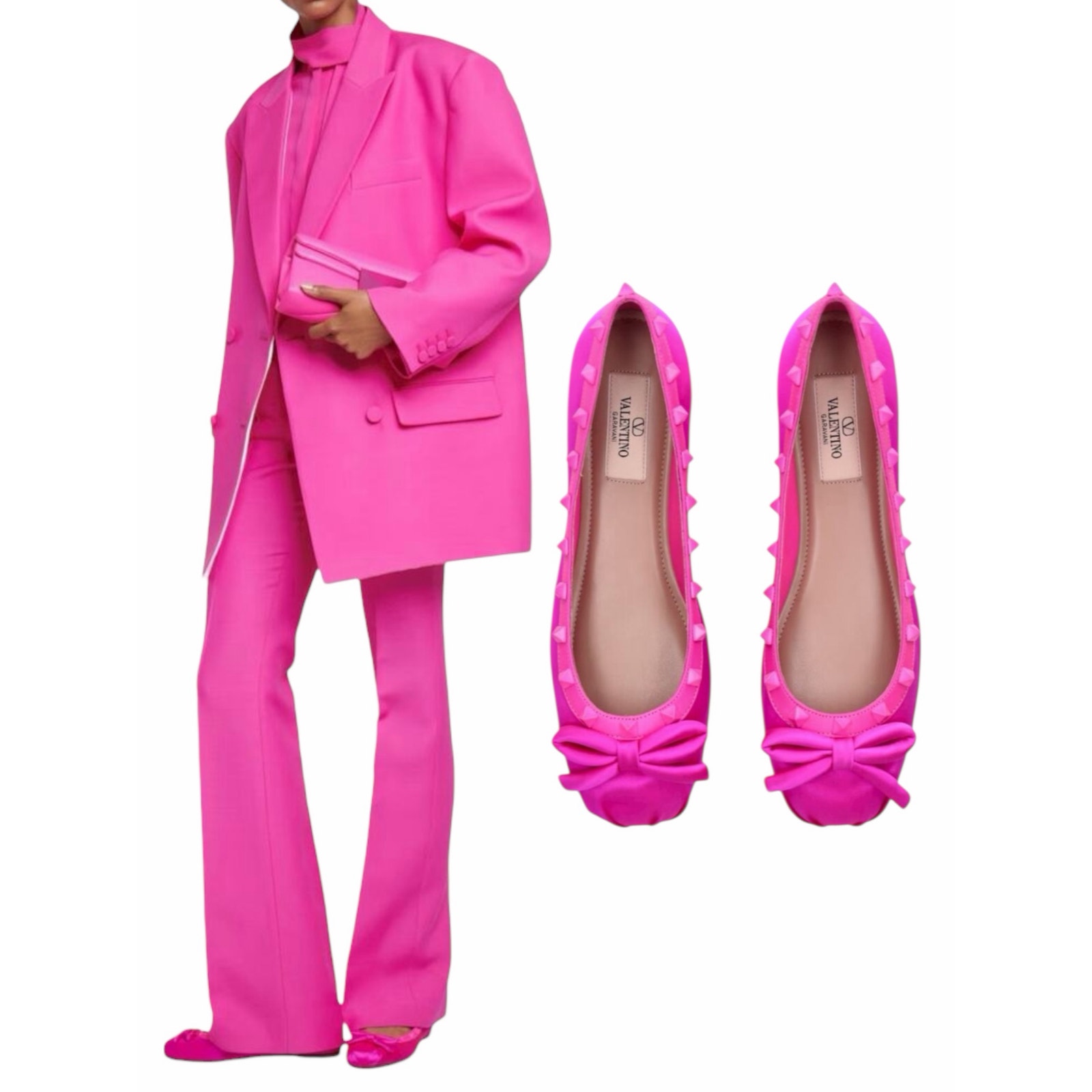Valentino Garavani Rockstud Satin Ballet Flat Pink Size 41